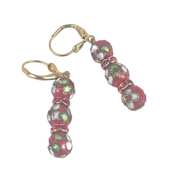 Handcrafted Cloisonné Enamel Dangle Earrings With Leverback Closure - Picture 5 of 6
